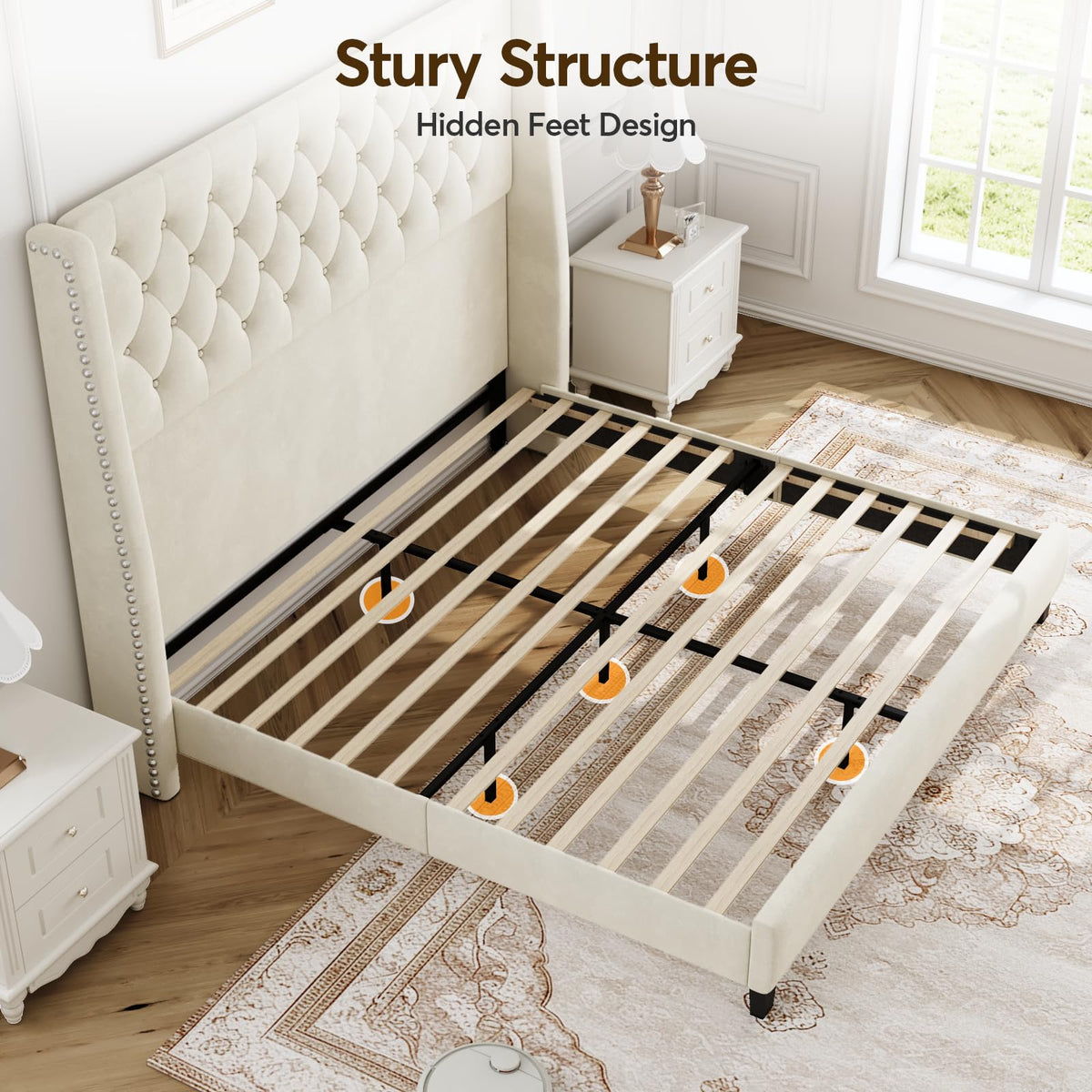 Queen Upholstered Bed Frame with Wingback E4097