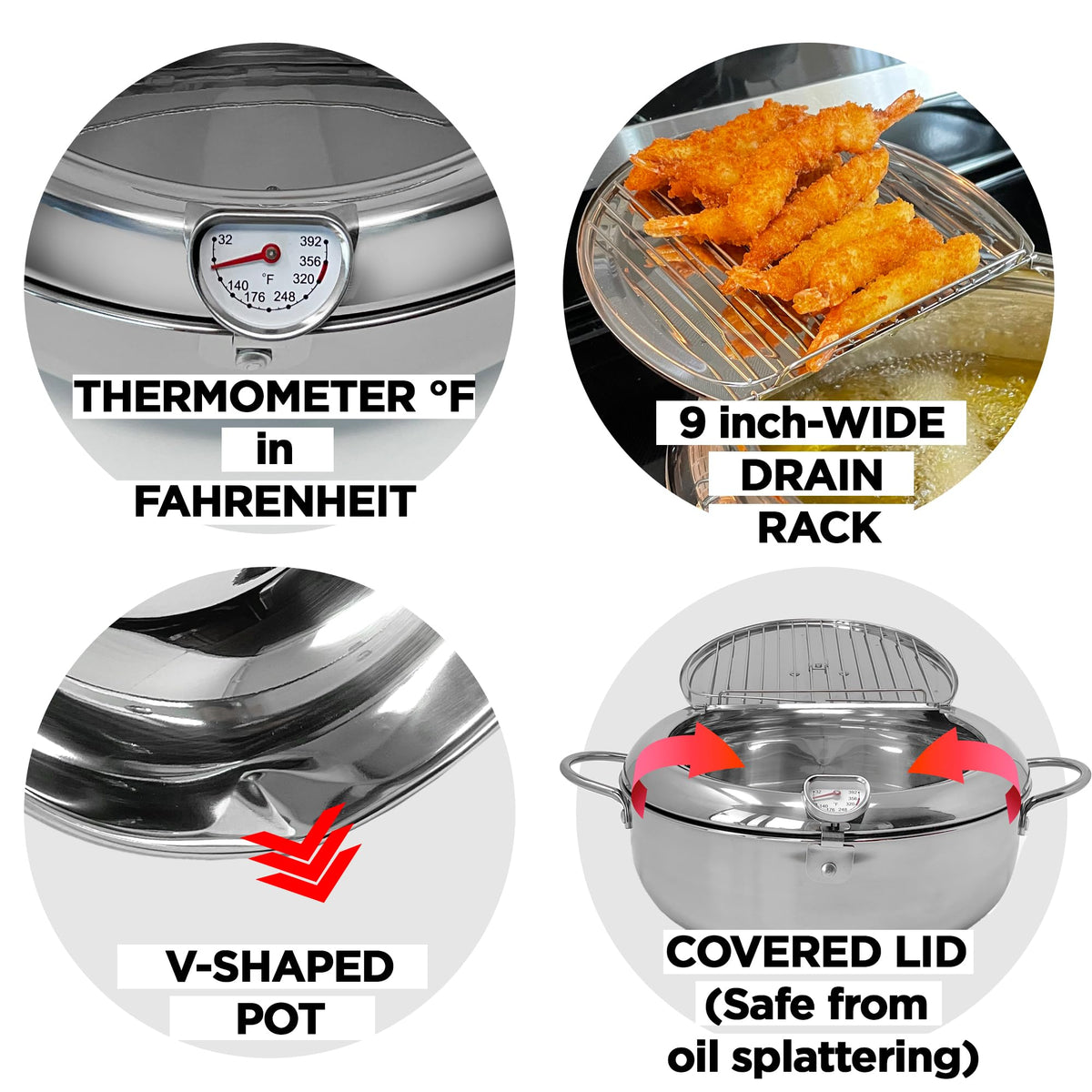 Deep Fryer Pot with Lid, 304 Stainless Steel H811203