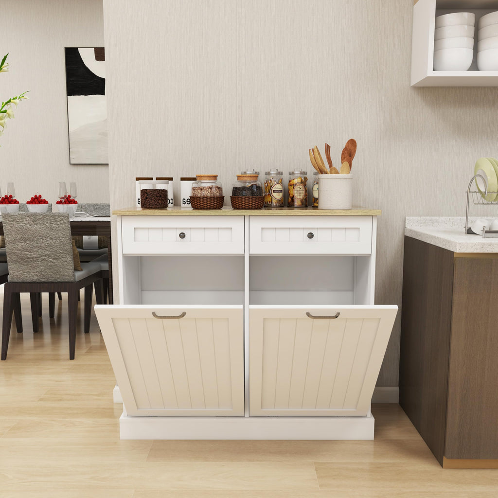 White 2x10 Gallon Solid Wood Trash Cabinet U96719