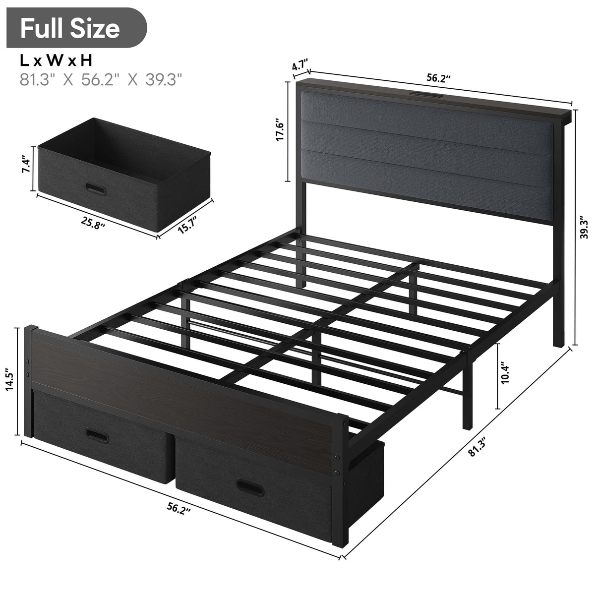 Full Size Bed Frame with 2 Storage Drawers T354146