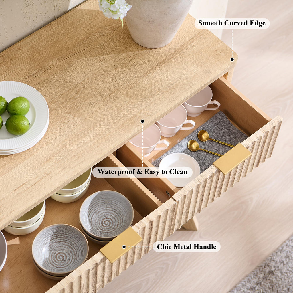 60" Natural Oak Storage Sideboard Cabinet with Drawers O40737
