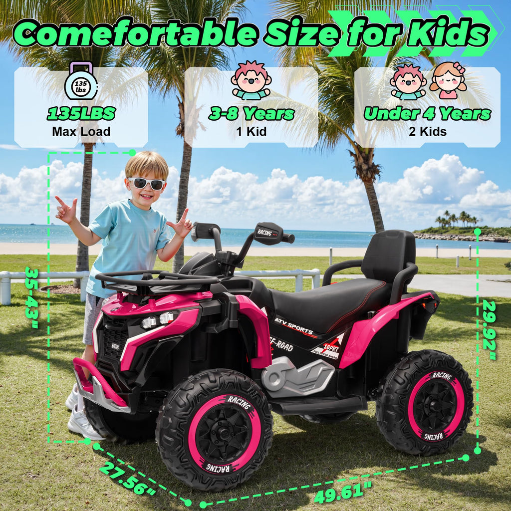 24V Kids ATV Four Wheeler with EVA Tires, 2 Seater, 800W Motors, Remote Control, Pink B419679