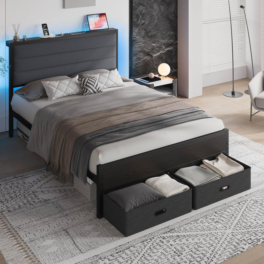 Full Size Bed Frame with 2 Storage Drawers T354146