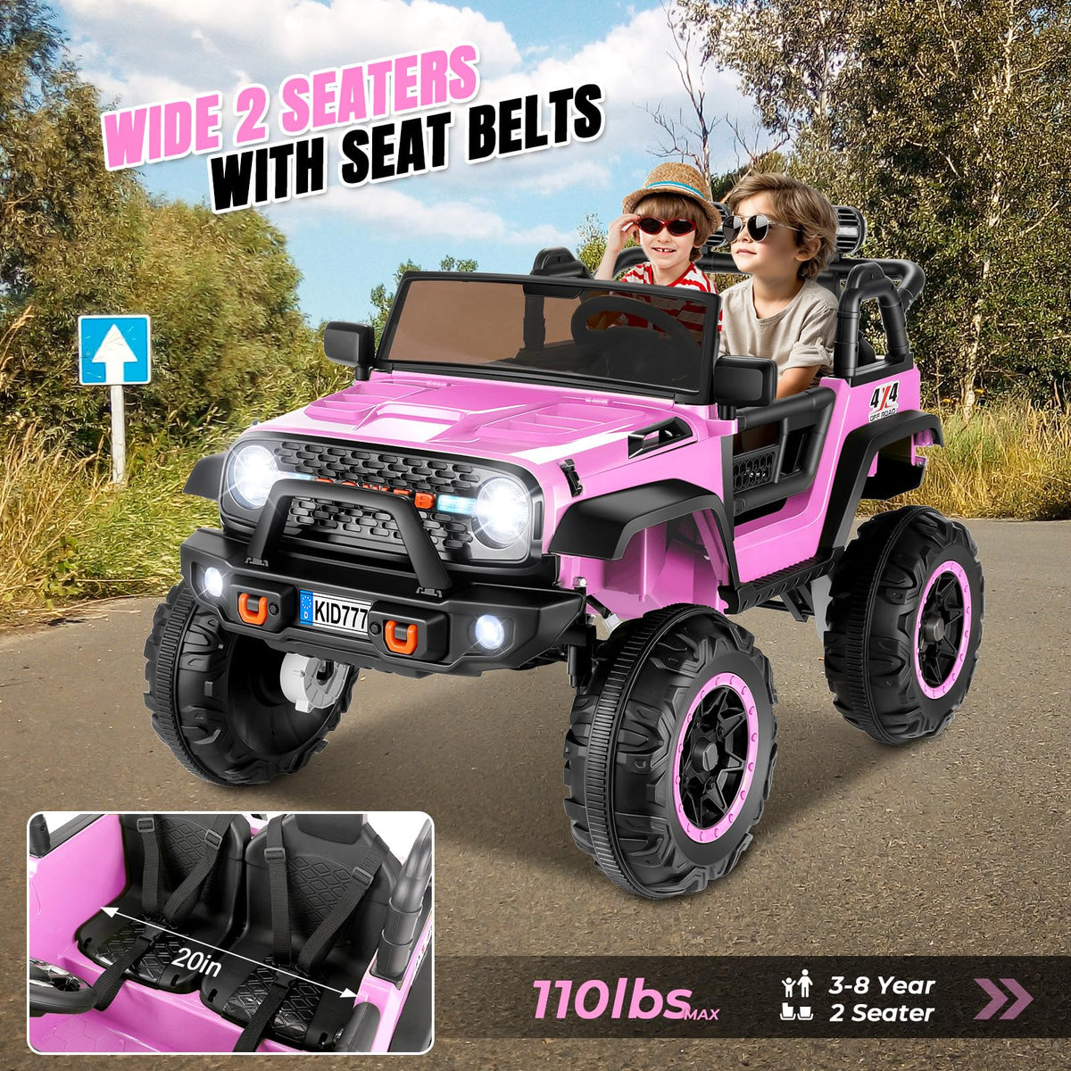 24V Ride On Toy 2 Seater 4WD Pink S32420