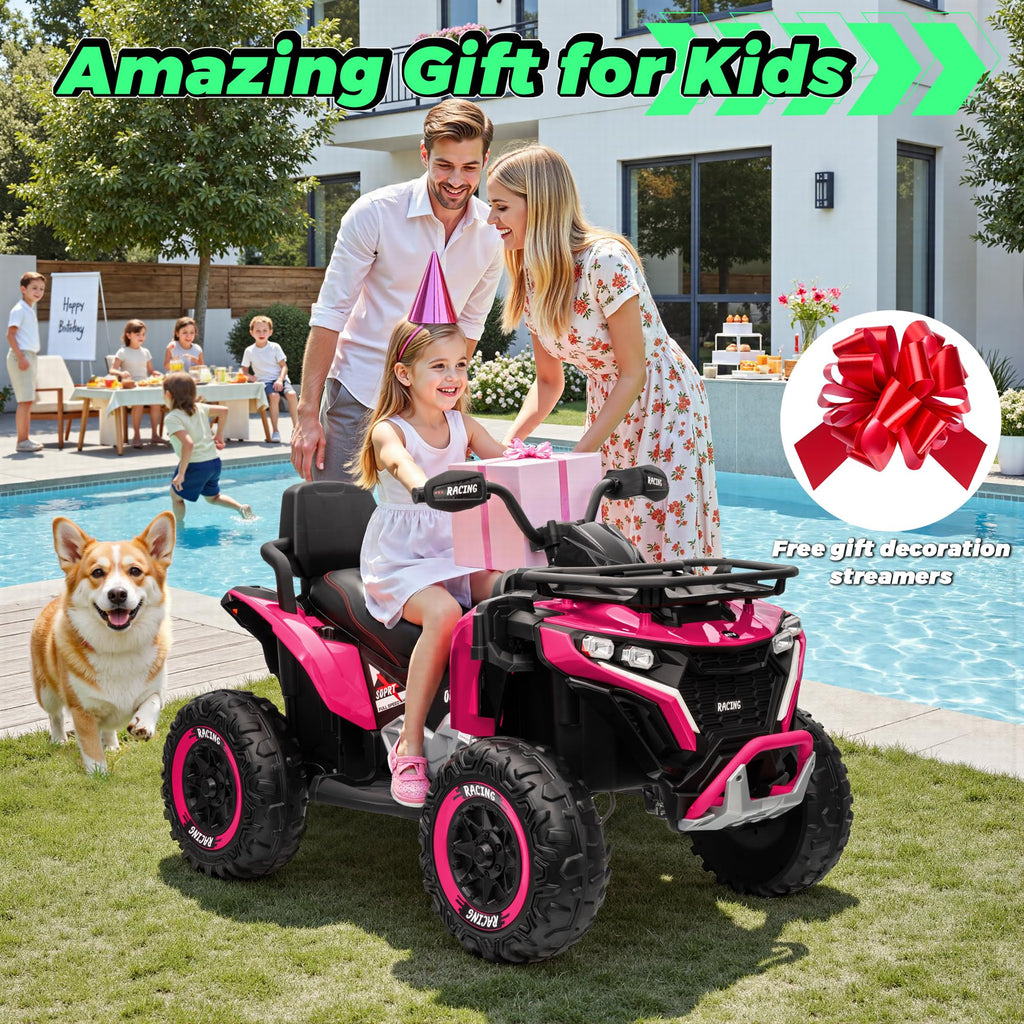 24V Kids ATV Four Wheeler with EVA Tires, 2 Seater, 800W Motors, Remote Control, Pink B419679