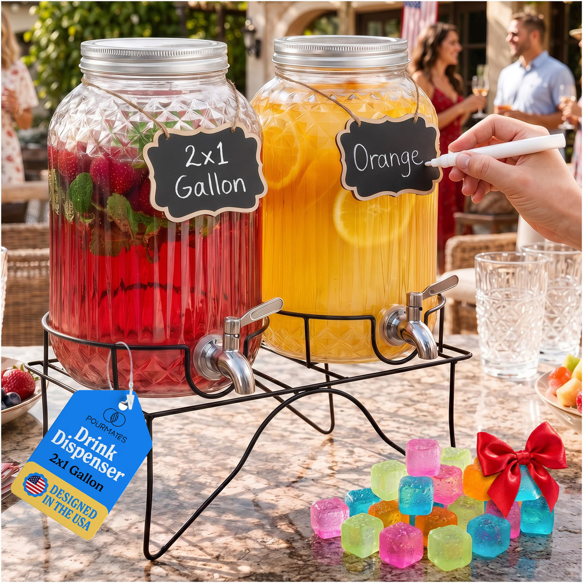 2 Gallon Glass Drink Dispensers with Stand, 2 Pack B9867