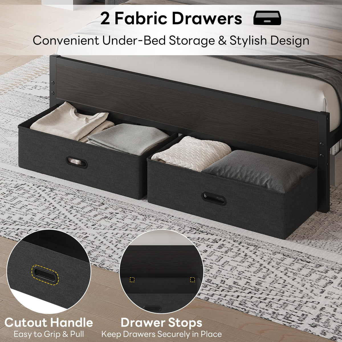 Full Size Bed Frame with 2 Storage Drawers T354146